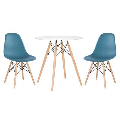 Mesa Redonda Eames 70 Cm Branco + 2 Cadeiras Eiffel Dsw Turquesa