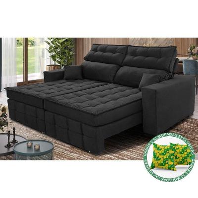 Sofá Retrátil E Reclinável 1,80m Molas Ensacadas E Costura Tripla Cama Inbox Japão Velusoft Preto