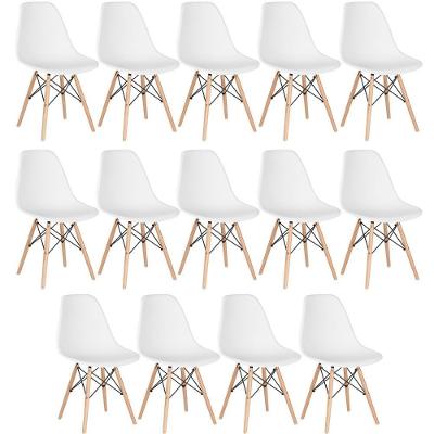 Kit 14 Cadeiras Charles Eames Eiffel Dsw Com Pés De Madeira Clara Branco