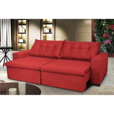 Sofá Austrália 2,52 Mts Retrátil, Reclinável Com Molas E Pillow No Assento Tecido Suede Vermelho