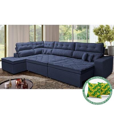 Sofá De Canto Retrátil E Reclinável Esquerdo 3,00x2,36m Molas Cama Inbox Espanha Velusoft Azul