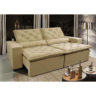 Sofá Lisboa 3,12m Retrátil, Reclinável Com Molas No Assento Tecido Suede Velusoft Bege - Cama Inbox
