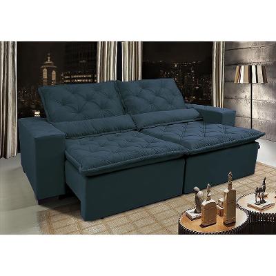 Sofá Lisboa 3,12m Retrátil, Reclinável Com Molas No Assento Tecido Suede Velusoft Azul - Cama Inbox