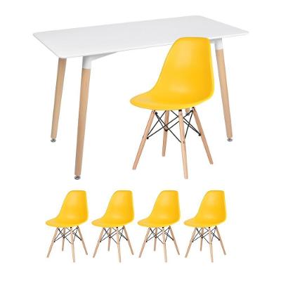 Mesa De Jantar 60 X 120Cm Branco + 4 Cadeiras Amarelo