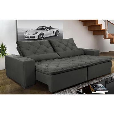 Sofá Magnum 2,22m Retrátil, Reclinável Com Molas E Almofadas Lombar Tecido Suede Velusoft Grafite