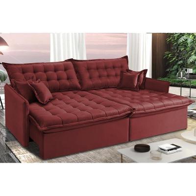Sofá Sem Caixa Retrátil E Reclinável 1,95m Cama Inbox Versátil Suede Velusoft Vermelho