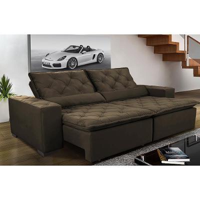 Sofá Magnum 2,02m Retrátil, Reclinável Com Molas E Almofadas Lombar Tecido Suede Velusoft Café