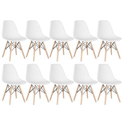 Kit 10 Cadeiras Charles Eames Eiffel Dsw Com Pés De Madeira Clara Branco