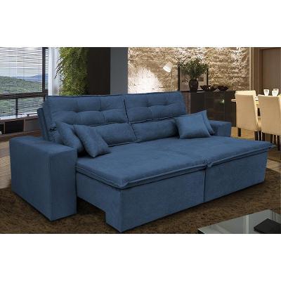 Sofá Cairo 1,82m Retrátil, Reclinável Tecido Suede Azul Cama Inbox