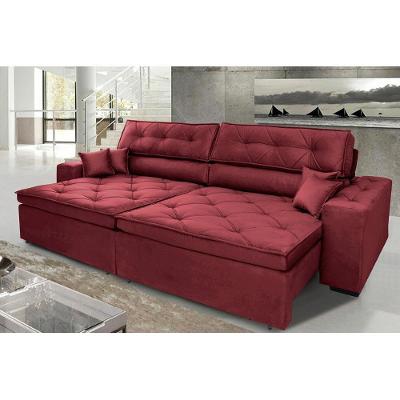 Sofá Austin 2,02m Retrátil, Reclinável Com Molas No Assento E Almofadas, Tecido Suede Vinho