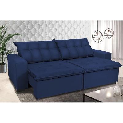 Sofá Retrátil E Reclinavel Oklahoma 2,72m Com Molas E Pillow No Assento Tecido Suede Azul