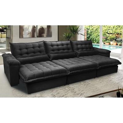 Sofá Retrátil E Reclinável 3,52m Com Molas Ensacadas Cama Inbox Aconchego Tecido Velusoft Preto