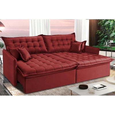 Sofá Sem Caixa Retrátil Reclinável 2,15m Cama Inbox Versátil De Pillow Top E Molas Velft Vermelho
