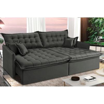 Sofá Sem Caixa Retrátil Reclinável 2,55m Cama Inbox Versátil Com Pillow Top E Molas Velusoft Cinza
