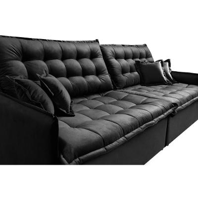 Sofá Sem Caixa Retrátil Reclinável 2,55m Cama Inbox Versátil Com Pillow Top E Molas Velusoft Preto