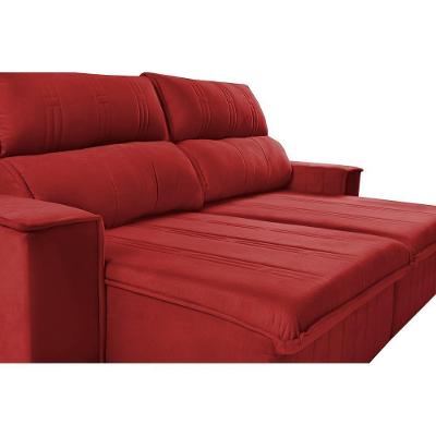 Sofá Retrátil E Reclinável 2,30m Cama Inbox Flórida Com Molas E Bordado 3d Velusoft Vermelho