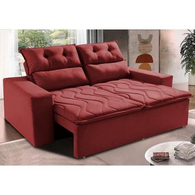 Sofá 3 Lugares Retrátil E Reclinável 1,80m Cama Inbox Smal Com Bordado Pantográfico Suede Vermelho