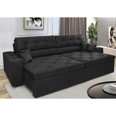 Sofá Retrátil E Reclinável 2,32m Com Molas Cama Inbox Estilo Suede Velusoft Preto