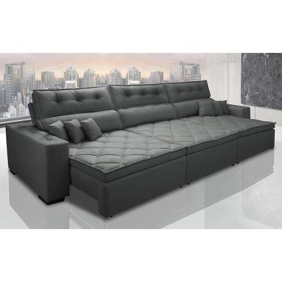 Sofá Austin 3,22m Retrátil, Reclinável Com Molas No Assento E Almofadas, Suede Cinza Cama Inbox