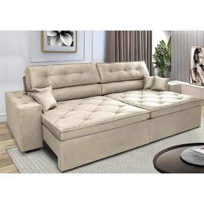 Sofá Retrátil E Reclinável 2,32m Com Molas Cama Inbox Estilo Suede Velusoft Bege