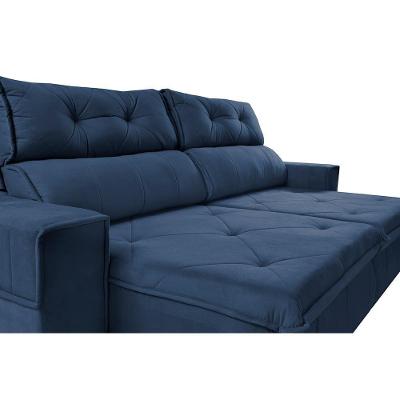 Sofá Retrátil E Reclinável 2,50m Cama Inbox Tókio Com Molas E Bordado 3d Velusoft Azul