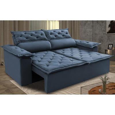 Sofá 3 Lugares Retrátil E Reclinável Cama Inbox Compact 1,80m Velusoft Azul