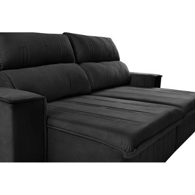 Sofá Retrátil E Reclinável 2,30m Cama Inbox Flórida Com Molas E Bordado 3d Velusoft Preto