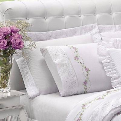 Jogo de Cama Queen 200 Fios Bordado Bouquet Branco Casaborda Enxováis 6 Peças