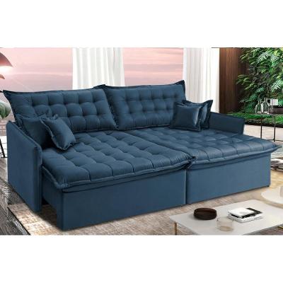 Sofá Sem Caixa Retrátil Reclinável 2,35m Cama Inbox Versátil Com Pillow Top E Molas Velusoft Azul
