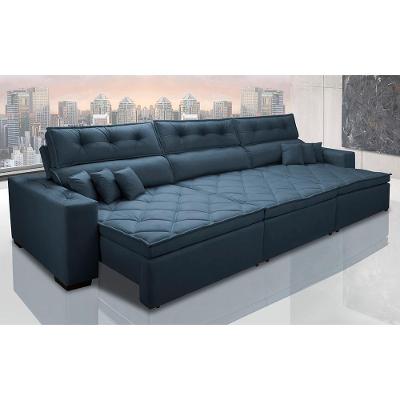 Sofá Retrátil E Reclinável 4,12m Austin Com Molas No Assento Tecido Suede Velusoft Azul