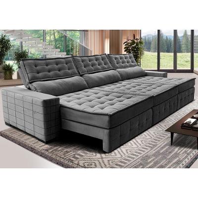 Sofá Retrátil E Reclinável 4,15M Cama Inbox Big Puffer Com Softgel D40 Velupluma Cinza