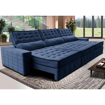 Sofá Retrátil E Reclinável 3,85M Cama Inbox Big Puffer Com Softgel D40 Velupluma Azul