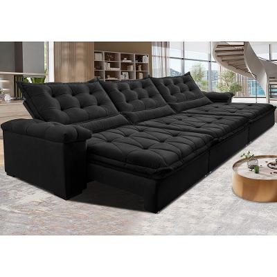 Sofá Retrátil E Reclinável 3,85M Cama Inbox Big Fresh Com Softgel D40 Velupluma Preto