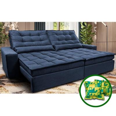 Sofá Retrátil E Reclinável 3,12m Molas Ensacadas Cama Inbox Catar Velusoft Azul