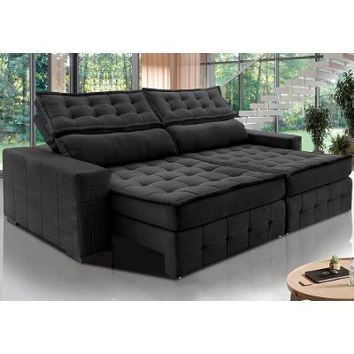 Sofá Retrátil E Reclinável 2,95M Cama Inbox Big Puffer Com Softgel D40 Velupluma Preto