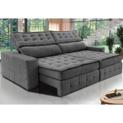 Sofá Retrátil E Reclinável 2,95M Cama Inbox Big Puffer Com Softgel D40 Velupluma Cinza