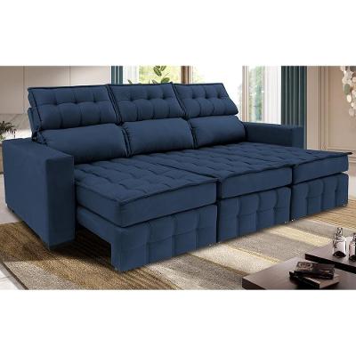 Sofá Retrátil E Reclinável 2,50m Molas Ensacadas E Costura Tripla Cama Inbox Nobre Suede Azul