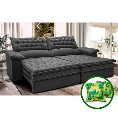 Sofá Retrátil E Reclinável 2,32m Molas Ensacadas Cama Inbox Alemanha De Viscoelástico Velusoft Cinza