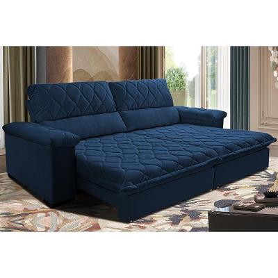 Sofá Retrátil E Reclinável 2,15m Molas Ensacadas Cama Inbox Big Home Com Bordado 3d Velusoft Azul