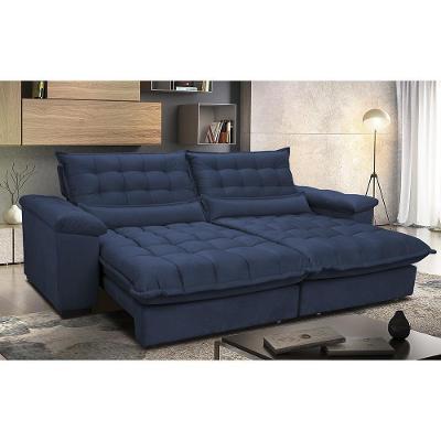 Sofá Retrátil E Reclinável 2,12m Com Molas Ensacadas Cama Inbox Aconchego Tecido Suede Azul