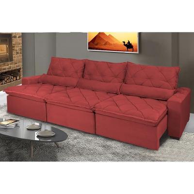Sofá Lisboa 4,12m Retrátil, Reclinável, Molas No Assento E Almofadas Lombar Tecido Suede Vermelho