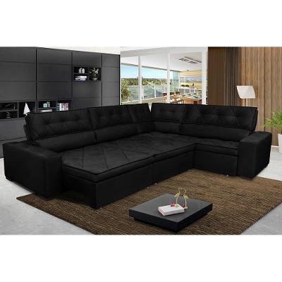 Sofá De Canto Retrátil, Reclinável, Molas Cama Inbox Austin 3,45x2,44 Ou 2,44x3,45 Suede Preto