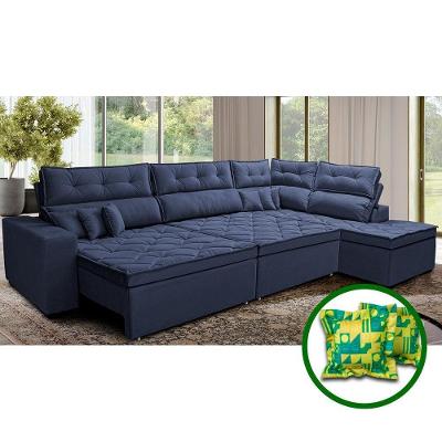 Sofá De Canto Retrátil E Reclinável Direito 3,40x2,36m Molas Cama Inbox Espanha Velusoft Azul