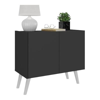 Mesa De Cabeceira Retrô 2 Portas Multimóveis Mp4133 Preta Preto