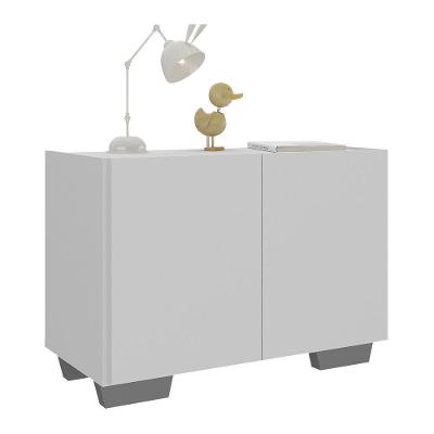 Mesa De Cabeceira Com Pés 2 Portas Multimóveis Mp4134 Branca/cinza Branco/cinza