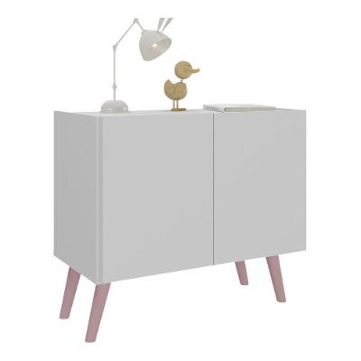 Mesa De Cabeceira Retrô 2 Portas Multimóveis Mp4133 Branca/rosa Branco/rosa