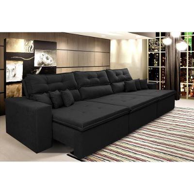 Sofá Cairo 4,12m Retrátil, Reclinável Tecido Suede Preto