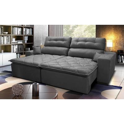 Sofá 2,52m Retrátil E Reclinável Com Molas Cama Inbox Confort Tecido Suede Velusoft Cinza