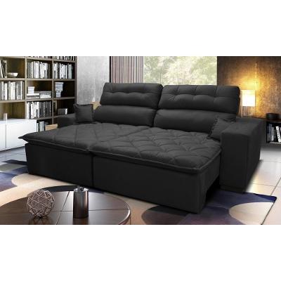 Sofá 2,82m Retrátil E Reclinável Com Molas Cama Inbox Confort Tecido Suede Velusoft Preto