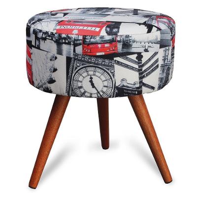 Puff Cama Inbox Londres Redondo Com Pés Em Madeira Maciça Tecido Suede